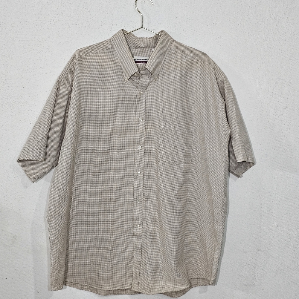 1857 Manhattan Button Down Shirt Size 2XL= 18.5 Beige Plaid Mens Formal Casual
